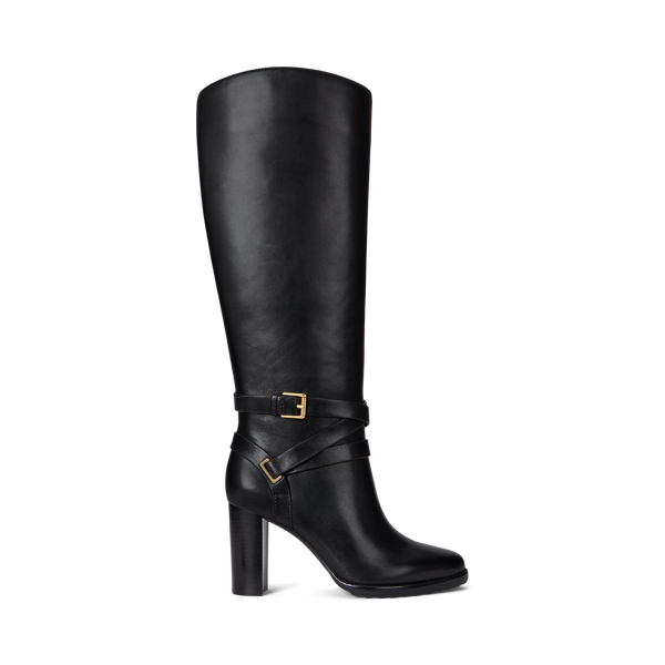 Ralph Lauren Collins Burnished Leather Tall Boot Heel In Black