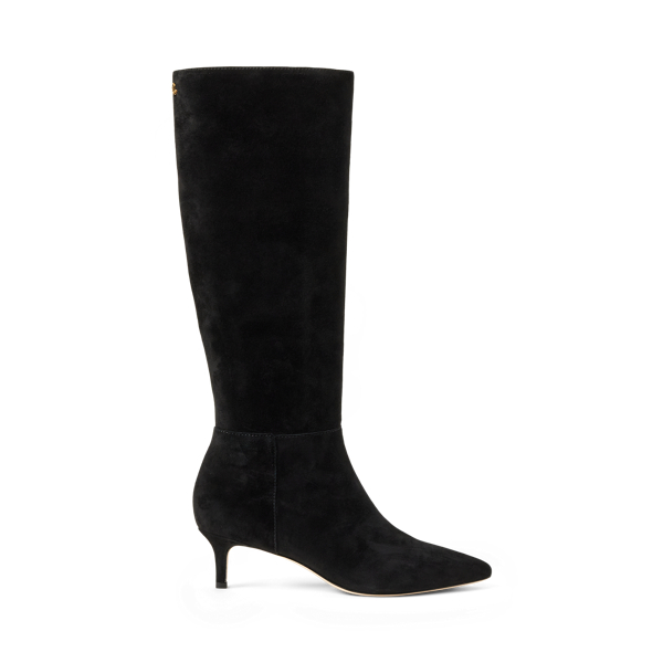 Ralph Lauren Mckay Suede Tall Boot Heel In Black