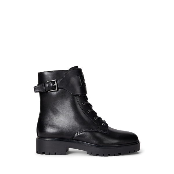 Ralph Lauren Allyson Burnished Leather Lace-up Bootie In Black