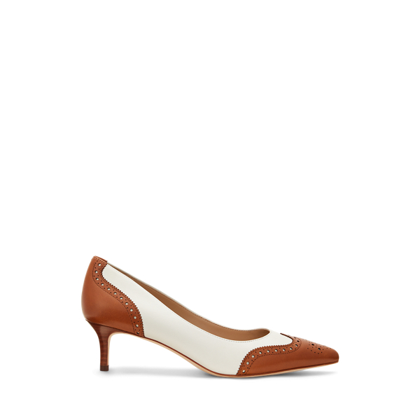 Ralph Lauren Adrienne Leather Wingtip Pump In Soft White/lauren Tan