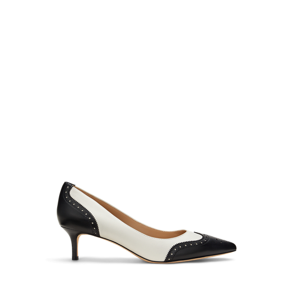 Ralph Lauren Adrienne Leather Wingtip Pump In Soft White/black