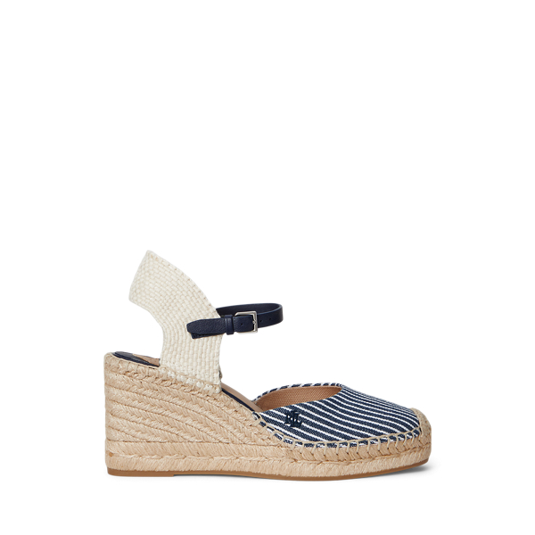 Ralph Lauren Robby Striped Canvas & Jute Espadrille In Refined Navy/natural