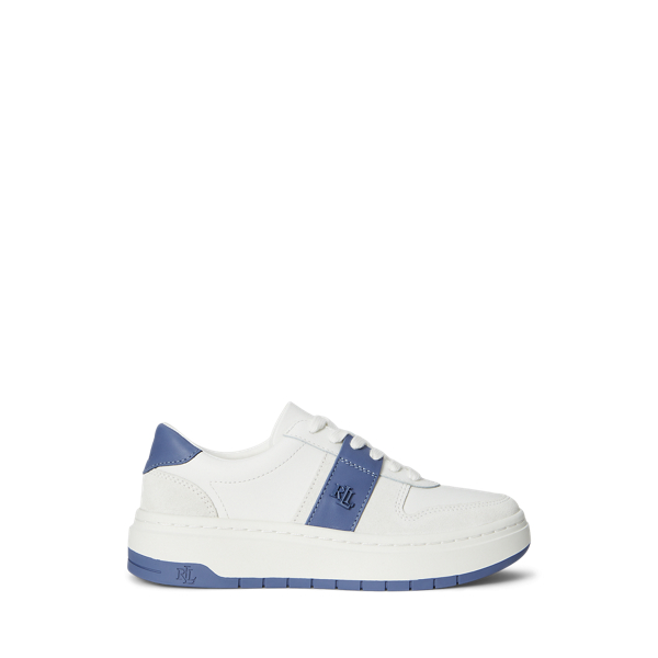 Ralph Lauren Harlie Leather Sneaker In Snow White/bianco/blue