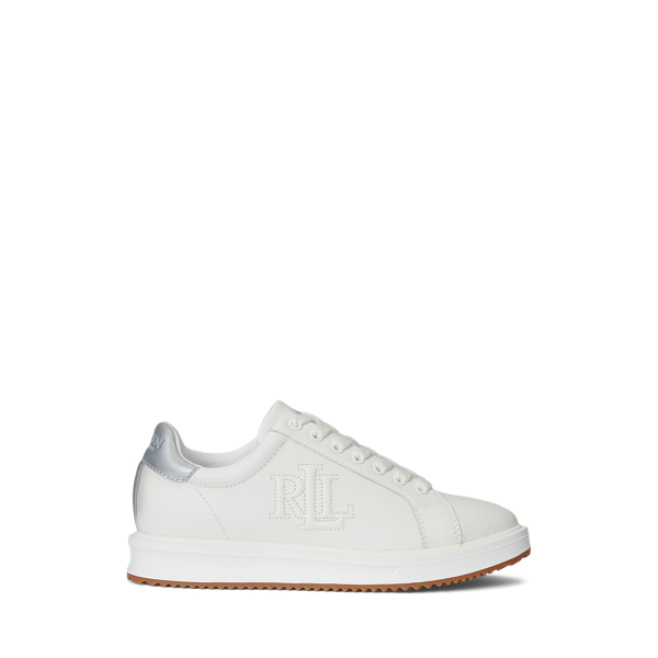 Ralph Lauren Ainsley Metallic-trim Leather Sneaker In Snow White/silver