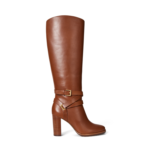 Ralph Lauren Collins Calfskin Tall Boot Heel In Brown