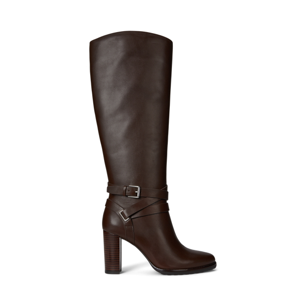 Ralph Lauren Collins Calfskin Tall Boot Heel In Brown