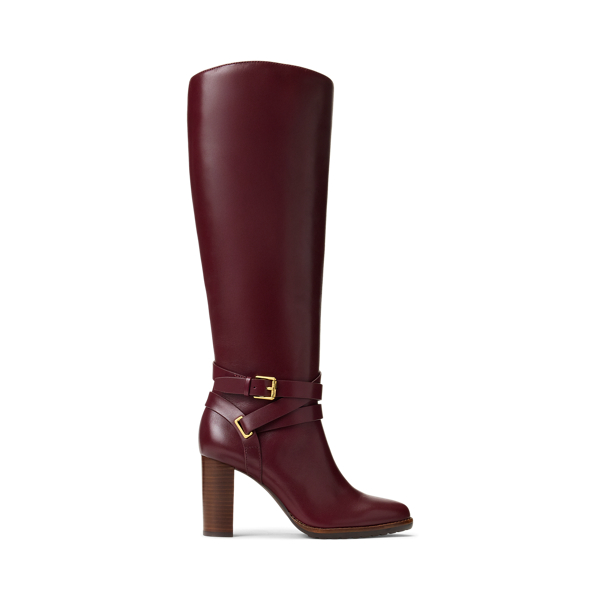 Ralph Lauren Collins Calfskin Tall Boot Heel In Burgundy