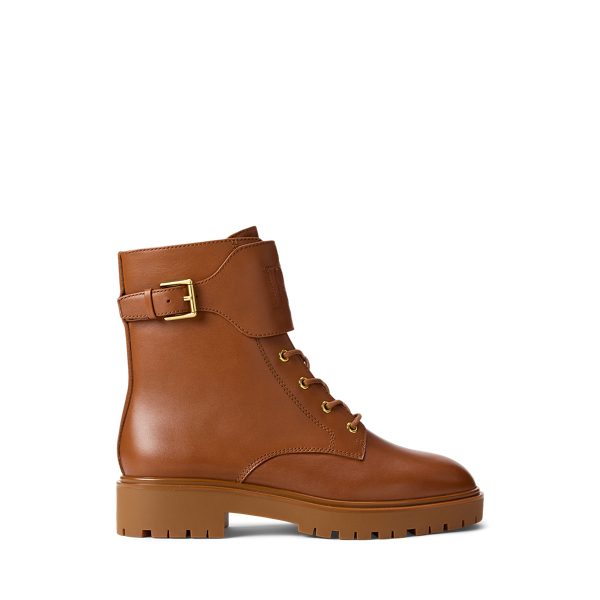 Ralph Lauren Allyson Calfskin Lace-up Bootie In Brown
