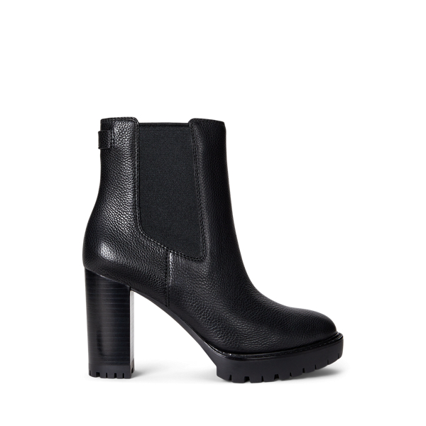 Ralph Lauren Layne Pebbled Leather Bootie In Black