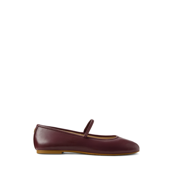 Ralph Lauren Jayna Nappa Leather Mary Jane Flat In Burgundy