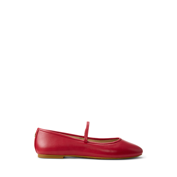 Ralph Lauren Jayna Nappa Leather Mary Jane Flat In Red