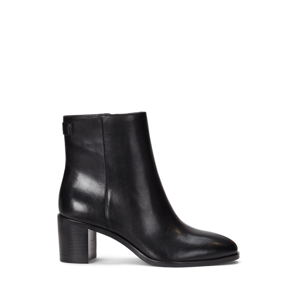 Ralph Lauren Cassie Burnished Leather Bootie In Black