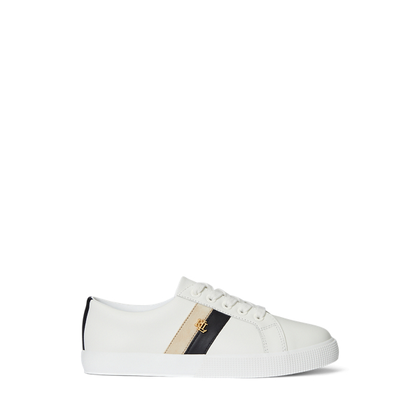 Ralph Lauren Janson Ii Color-blocked Leather Sneaker In Snow White/black/sand