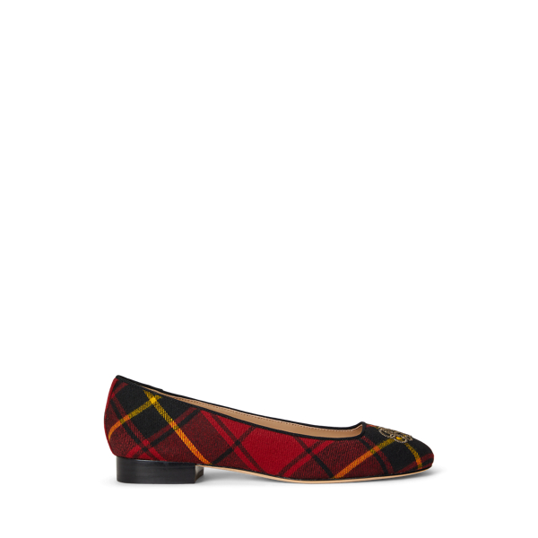 Ralph Lauren Emellie Logo Plaid Ballet Flat In Red