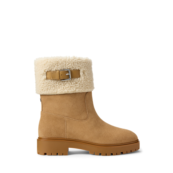 Ralph Lauren Allyson Shearling & Suede Lace-up Bootie In Brown