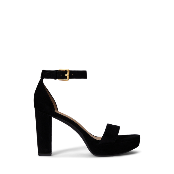 Ralph Lauren Sylvia Suede Platform Sandal In Black