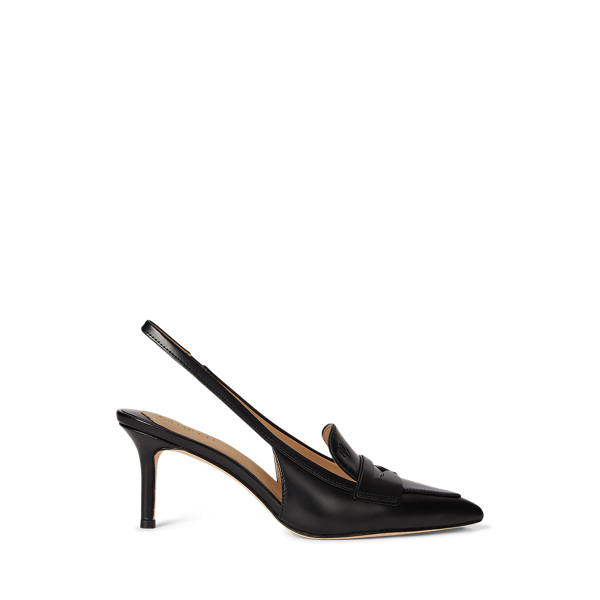 Ralph Lauren Khloe Leather Slingback Loafer Pump In Black