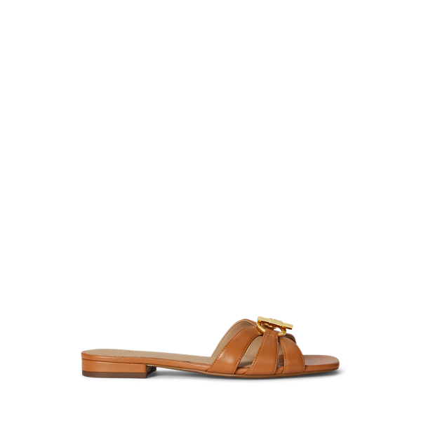 Ralph Lauren Blaike Nappa Leather Slide Sandal In Brown
