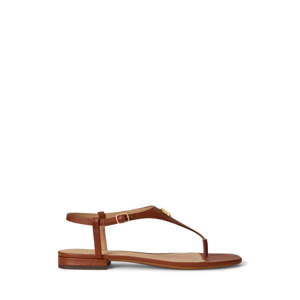 Ralph Lauren Everley Ii Crosshatch Leather Sandal In Brown