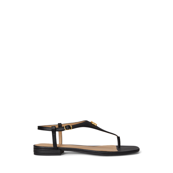 Ralph Lauren Everley Ii Crosshatch Leather Sandal In Black