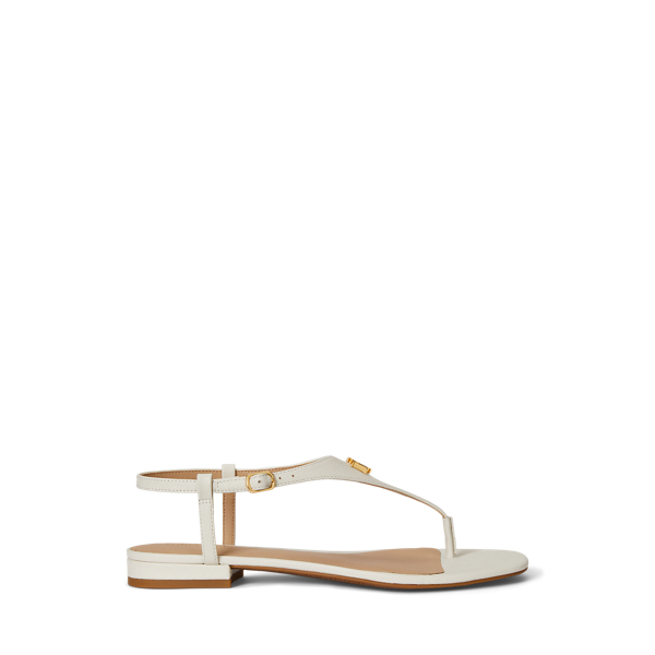Ralph Lauren Everley Ii Crosshatch Leather Sandal In White