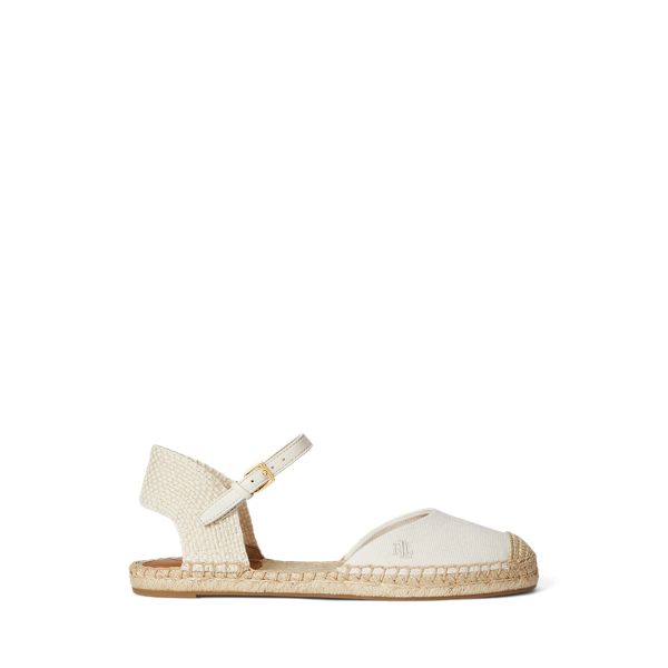 Ralph Lauren Robby Canvas Espadrille Flat In Soft White/navy/red