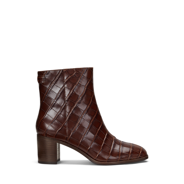 Ralph Lauren Cassie Crocodile-embossed Leather Bootie In Brown