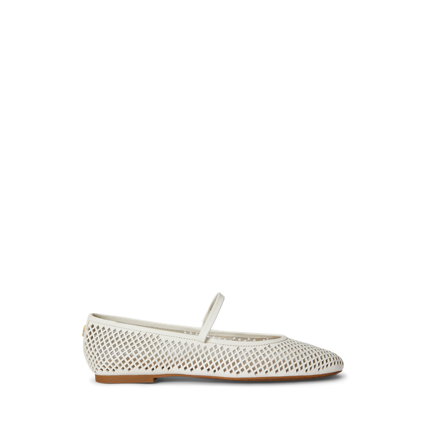 Ralph Lauren Jayna Perforated Leather Mary Jane Flat In White