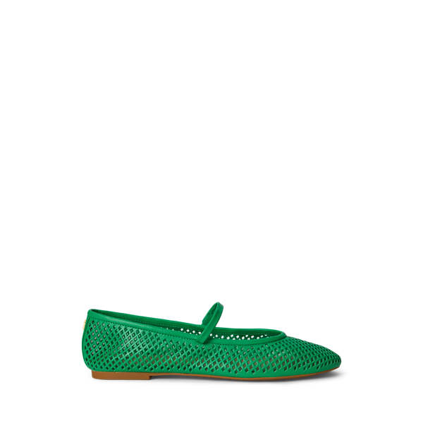 Ralph Lauren Jayna Perforated Leather Mary Jane Flat In Green