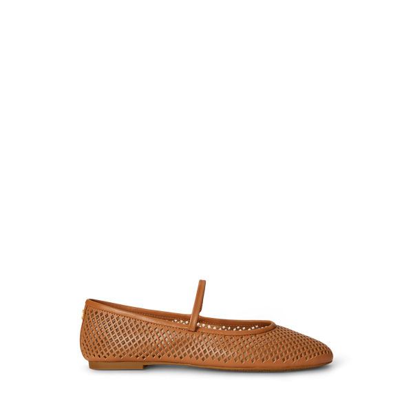 Ralph Lauren Jayna Perforated Leather Mary Jane Flat In Brown