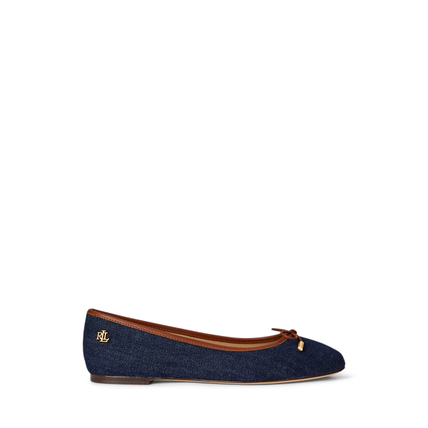 Ralph Lauren Jayna Leather-trim Denim Flat In Blue