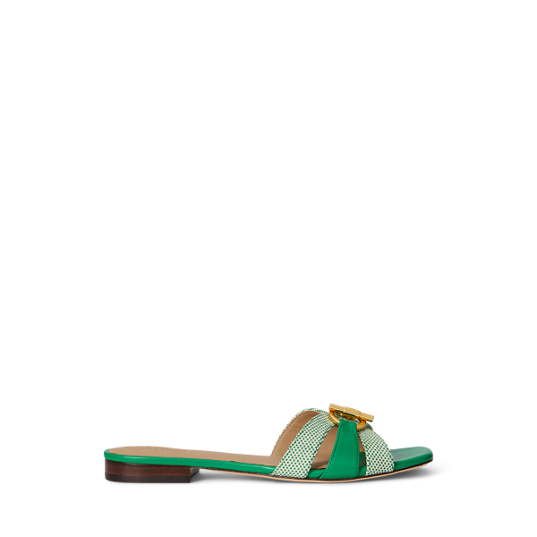 Ralph Lauren Blaike Cross-dyed Canvas Slide Sandal In Green