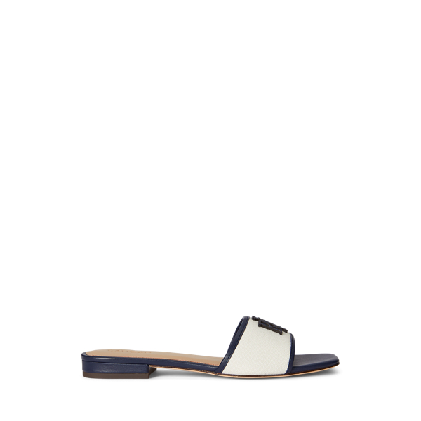 Ralph Lauren Everley Leather-trim Canvas Slide Sandal In White
