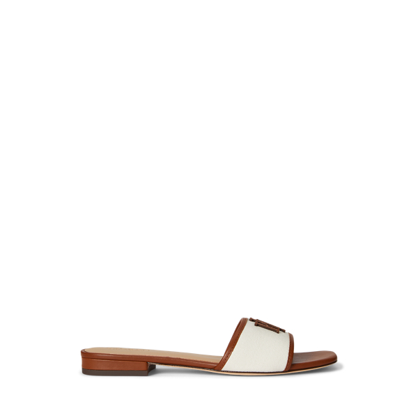 Ralph Lauren Everley Leather-trim Canvas Slide Sandal In Brown