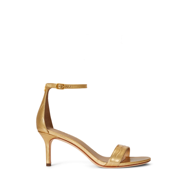Ralph Lauren Allie Mid-heel Metallic Embossed Sandal In Gold