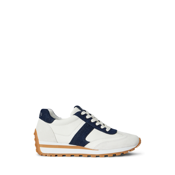 Ralph Lauren Dani Denim-trim Leather & Suede Sneaker In Multi