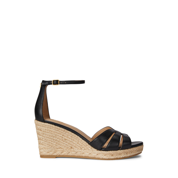 Ralph Lauren Nellie Nappa Leather Espadrille In Black