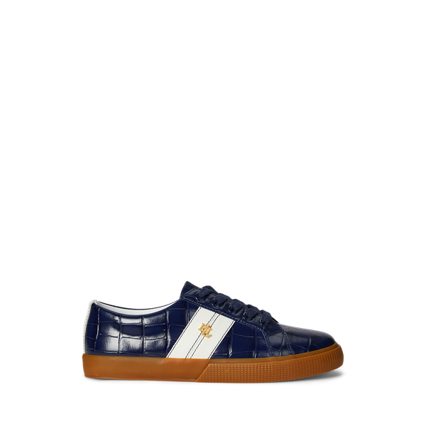 Ralph Lauren Janson Ii Croc-embossed Leather Sneaker In Blue