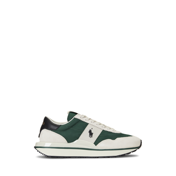 Polo Ralph Lauren Train 89 Leather & Canvas Sneaker In Stucco/tennis Green