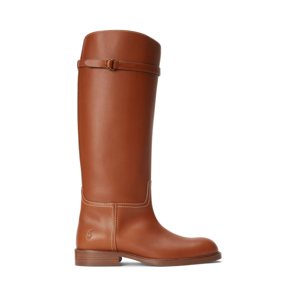 Polo Ralph Lauren Calfskin Tall Riding Boot In Cuoio