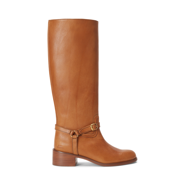 Ralph Lauren Harness Burnished Leather Riding Boot In Brown