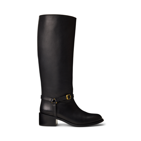 Ralph Lauren Harness Burnished Leather Riding Boot In Black