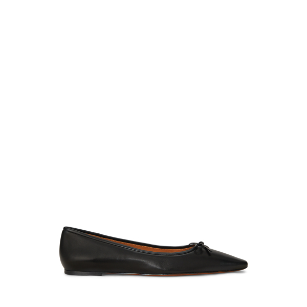 Ralph Lauren Pointed Leather Ballet Flat In Black