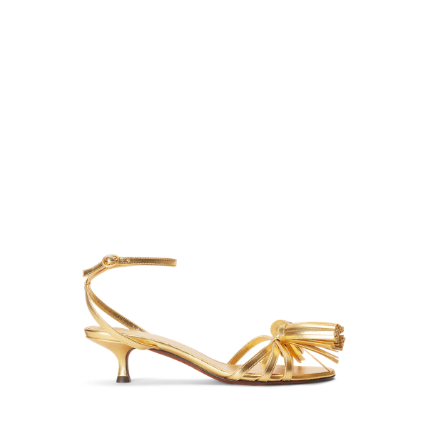 Ralph Lauren Metallic Leather Tassel Kitten Sandal In Gold