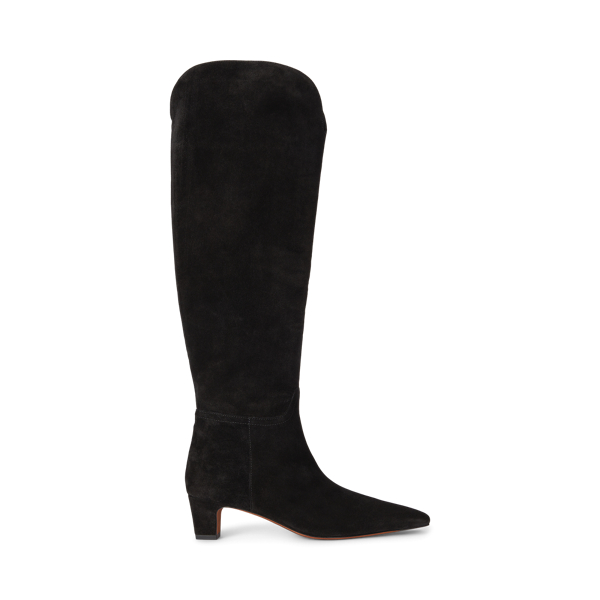 Ralph Lauren Suede Pointed-toe Tall Boot In Black