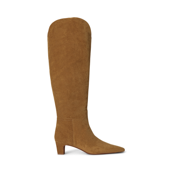 Ralph Lauren Suede Pointed-toe Tall Boot In Brown