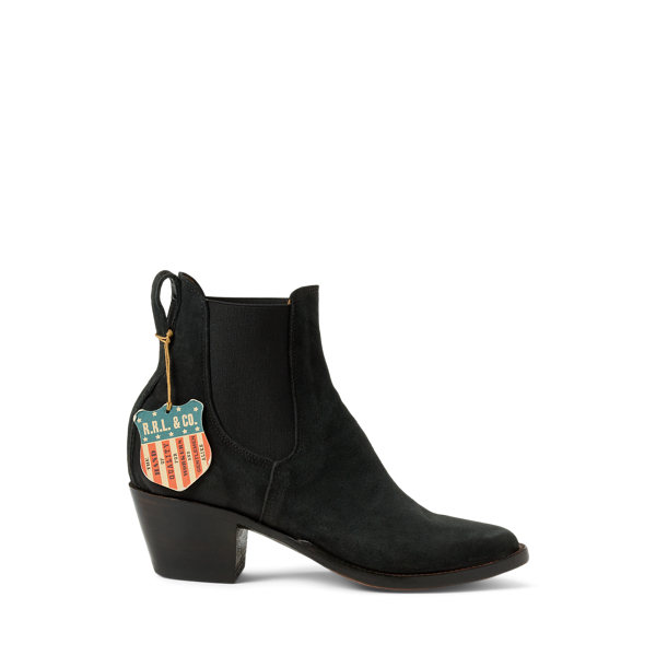Double Rl Chelsea Plainview Suede Boot In Black