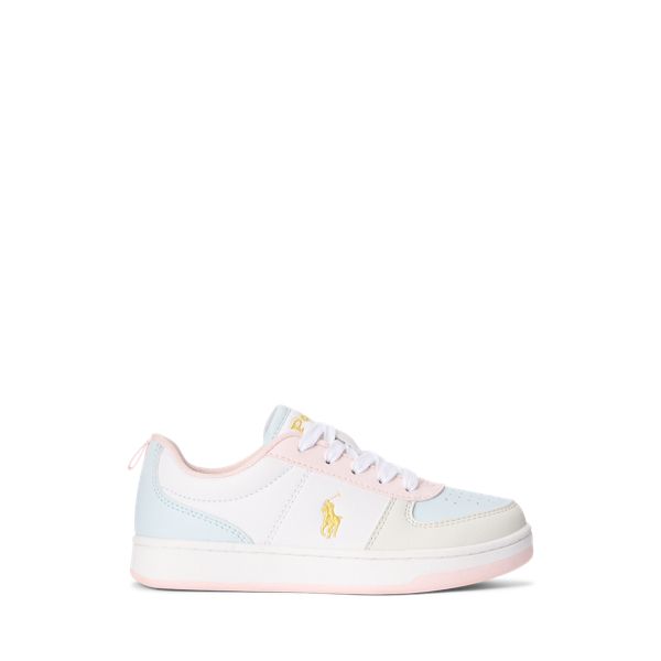 Shop Ralph Lauren Polo Court Faux-leather Trainer In Pink